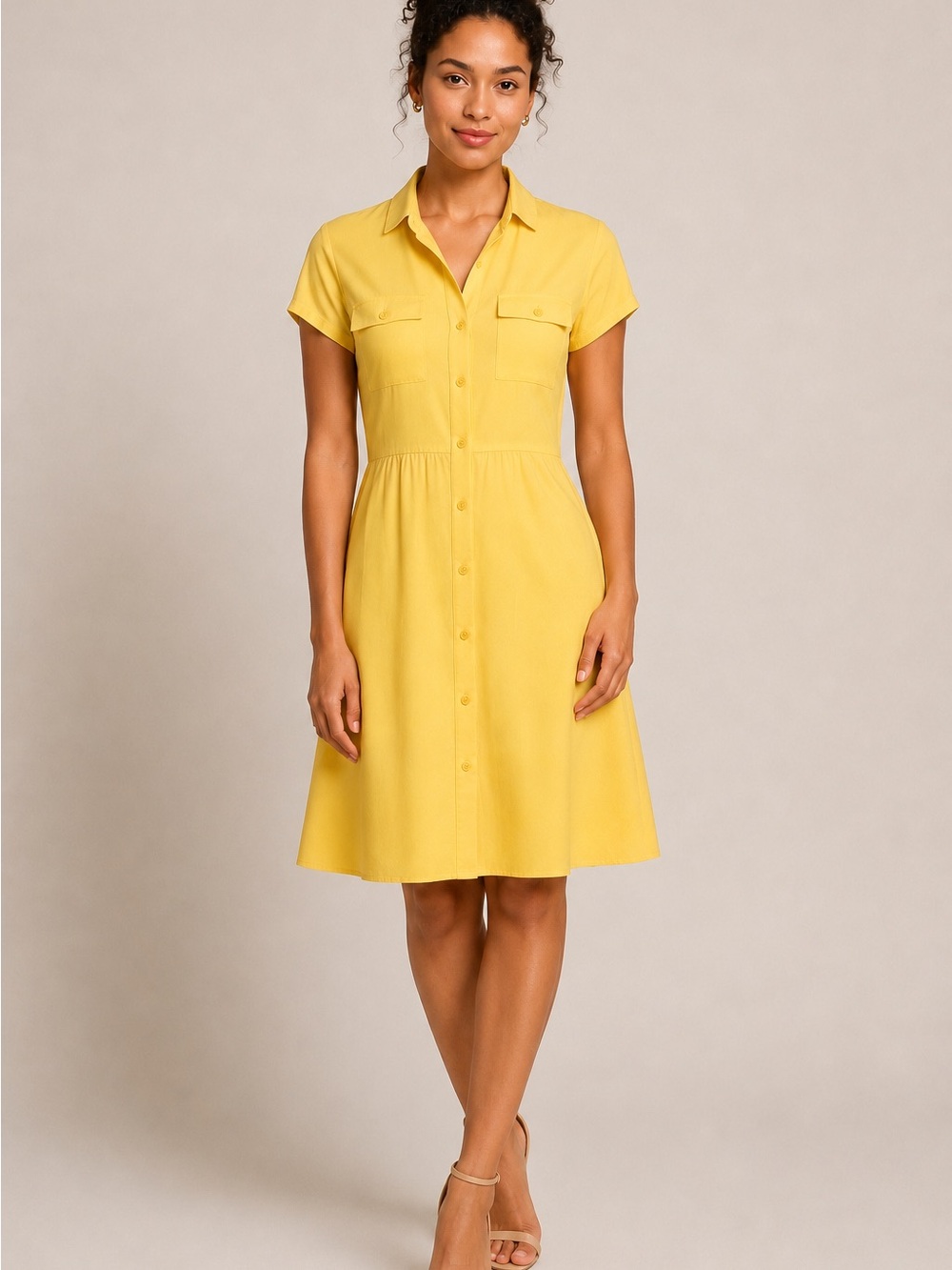 The Limited Yellow Button-Front Knee Length Shirtdress Size 4 - Picture 1 of 5